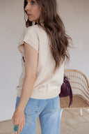 Horseshoes Ribbed Trim Mock Neck Short Sleeve Sweater