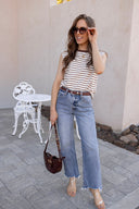 Say Something Stripe Ribbed Round Neck Tank Top