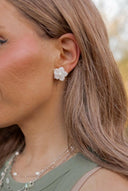 White Shell Flora Stud Earrings-Stud Earrings-Rae Collective, Women's Online Fashion Boutique Located in Phoenix, Arizona (Scottsdale Area)
