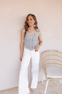 Sweet Escape Ruffle Lace Ribbed Button Tank