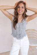 Sweet Escape Ruffle Lace Ribbed Button Tank