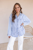 Stripe Boyfriend Chest Pocket Classic Denim Shacket