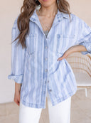 Stripe Boyfriend Chest Pocket Classic Denim Shacket
