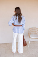 Stripe Boyfriend Chest Pocket Classic Denim Shacket