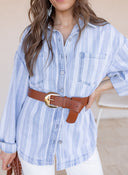 Stripe Boyfriend Chest Pocket Classic Denim Shacket