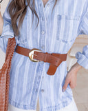 Saffiano Leather Belt with Rounded Buckle