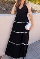 Midnight Grace Tiered Lace Accent Maxi Dress