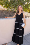 Midnight Grace Tiered Lace Accent Maxi Dress
