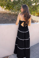 Midnight Grace Tiered Lace Accent Maxi Dress