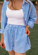 Bon Voyage Striped Button Down Top & Shorts Set-2 Piece Outfit Sets-Rae Collective, Women's Online Fashion Boutique Located in Phoenix, Arizona (Scottsdale Area)