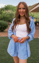 Bon Voyage Striped Button Down Top & Shorts Set-2 Piece Outfit Sets-Rae Collective, Women's Online Fashion Boutique Located in Phoenix, Arizona (Scottsdale Area)