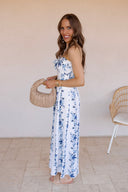 Coastal Breeze Floral Strapless Flow Dress