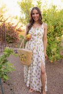 Sunlit Lemon Garden Flow Slit Maxi Dress