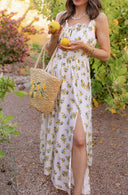 Sunlit Lemon Garden Flow Slit Maxi Dress