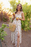 Sunlit Lemon Garden Flow Slit Maxi Dress