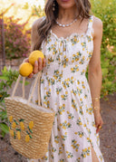 Sunlit Lemon Garden Flow Slit Maxi Dress