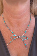 Turquoise Slabs & Desert Pearl Bow Necklace-Chain Necklaces-Rae Collective, Women's Online Fashion Boutique Located in Phoenix, Arizona (Scottsdale Area)