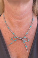 Turquoise Slabs & Desert Pearl Bow Necklace-Chain Necklaces-Krush Kandy, Women's Online Fashion Boutique Located in Phoenix, Arizona (Scottsdale Area)
