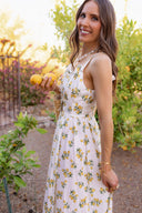 Sunlit Lemon Garden Flow Slit Maxi Dress