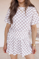 Just Go With It Checkerboard T Shirt and High Waist Skorts 2 Piece Outfit
