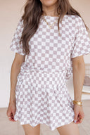 Just Go With It Checkerboard T Shirt and High Waist Skorts 2 Piece Outfit