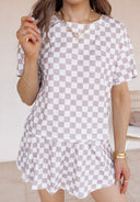Just Go With It Checkerboard T Shirt and High Waist Skorts 2 Piece Outfit