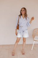 City Gal Striped Wrap Blouse with Belt