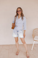 City Gal Striped Wrap Blouse with Belt