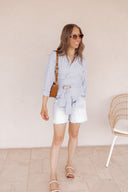 City Gal Striped Wrap Blouse with Belt