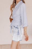 City Gal Striped Wrap Blouse with Belt
