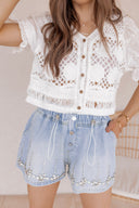 Cutie Crochet Button-Down Cropped Cardigan Blouse