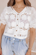 Cutie Crochet Button-Down Cropped Cardigan Blouse