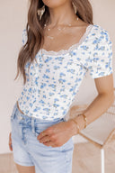 Blossom Charm Ruched Button Detail Top