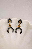 Sterling Silver & Stone Crowned Horseshoe Earrings-Drop Earrings-Rae Collective, Women's Online Fashion Boutique Located in Phoenix, Arizona (Scottsdale Area)
