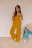Sweet Sunshine Smocked Sleeveless Wide Leg Jumpsuit