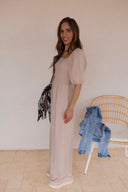 Busy Weekend Bubble Sleeve Smocked Wide Leg Jumpsuit