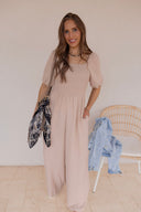 Busy Weekend Bubble Sleeve Smocked Wide Leg Jumpsuit
