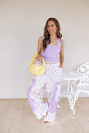 Relaxed Fit Lace Pants with Stitch Detail and Floral Pattern