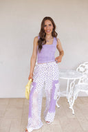 Relaxed Fit Lace Pants with Stitch Detail and Floral Pattern