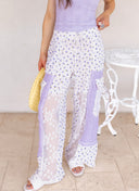 Relaxed Fit Lace Pants with Stitch Detail and Floral Pattern