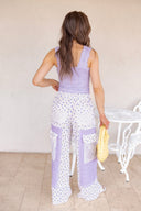 Relaxed Fit Lace Pants with Stitch Detail and Floral Pattern