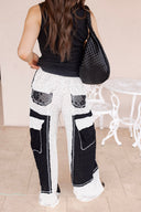Relaxed Fit Lace Pants with Stitch Detail and Floral Pattern