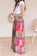 Gypsy Flare Hand Stitch Accents Printed Woven Pants