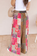 Gypsy Flare Hand Stitch Accents Printed Woven Pants