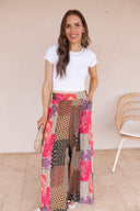 Gypsy Flare Hand Stitch Accents Printed Woven Pants