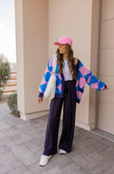 LUXE Diamond Checkered Oversized Cardigan-Sweaters-Krush Kandy, Women's Online Fashion Boutique Located in Phoenix, Arizona (Scottsdale Area)