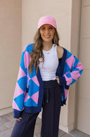 LUXE Diamond Checkered Oversized Cardigan-Sweaters-Rae Collective, Women's Online Fashion Boutique Located in Phoenix, Arizona (Scottsdale Area)