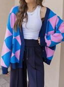 LUXE Diamond Checkered Oversized Cardigan-Sweaters-Rae Collective, Women's Online Fashion Boutique Located in Phoenix, Arizona (Scottsdale Area)