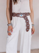 Western Turquoise Concho Disc Leather Belt