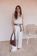 Grommet Border Studded Suede Shoulder Bag